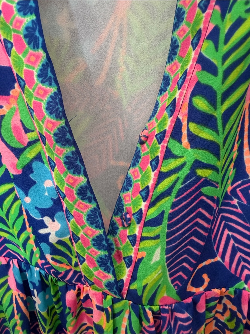 Lilly Pulitzer Sleeveless Blue & Pink Tropical Print Tiered Dress Size Large - Picture 12 of 14
